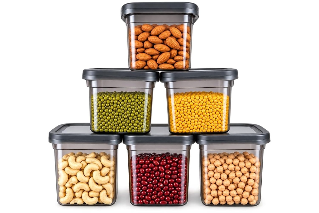 Air tight containers| plastic food storage containers| Plastic Food Storage Containers with Lid, Set of 6, Smoke Grey