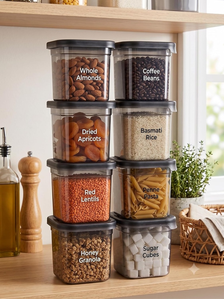 kitchen storage box| containers for kitchen storage set| Airtight Food Storage Containers with Lids| Set of 8, Smoke Grey
