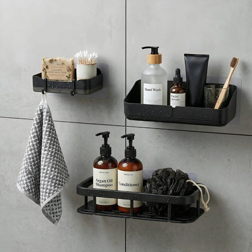 Bathroom shelves| bathroom organiser| Bathroom Shower Caddy Shelf Set of 3, Black, Wall Mounted