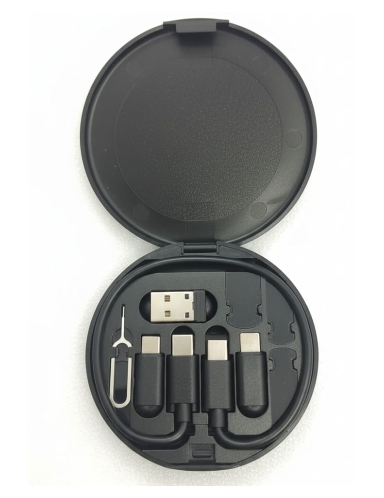 60W USB Fast Charging Travel Data Cable Set Type C, Lightening and Micro USB Port Inbuilt Mobile Stand Compatible with iPhone, iPad, Samsung