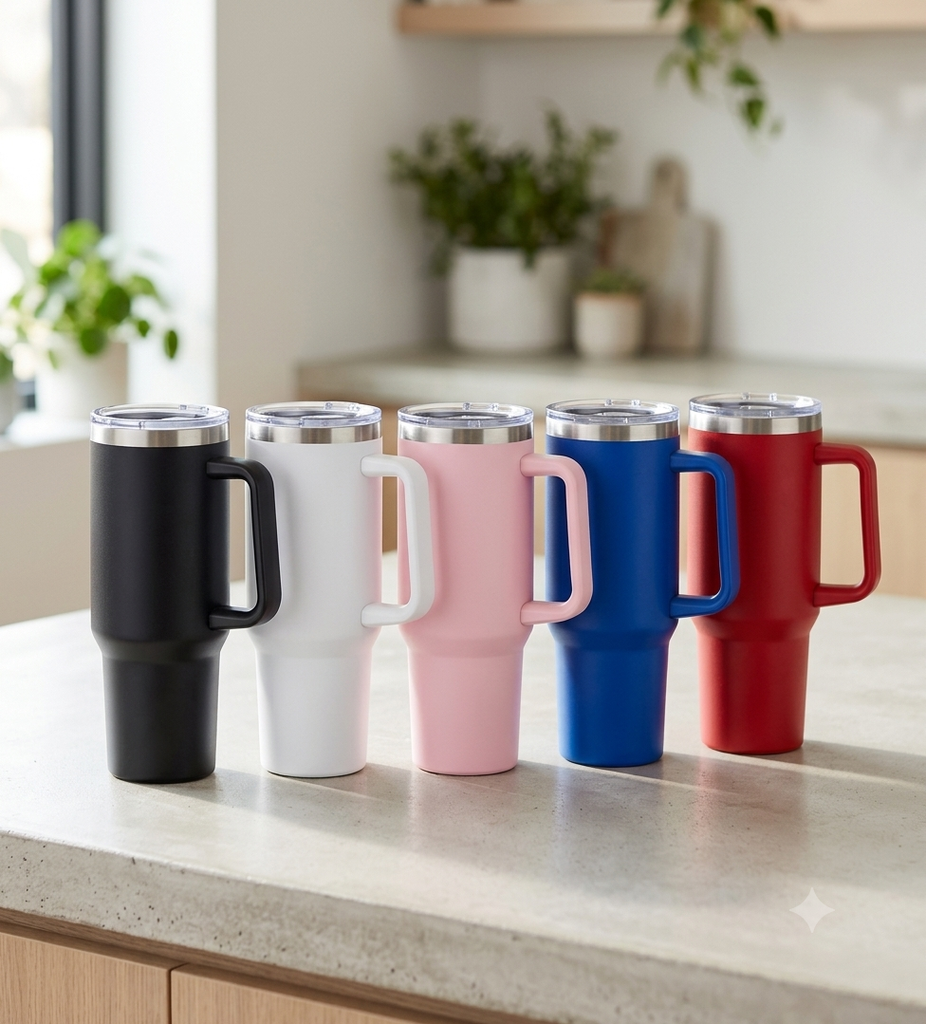 Stainless Steel Insulated Tumbler with Handle and Straw | Double Wall Vacuum Travel Mug | Spill-Proof Cold & Hot Water Bottle Cup (Pack of 1)